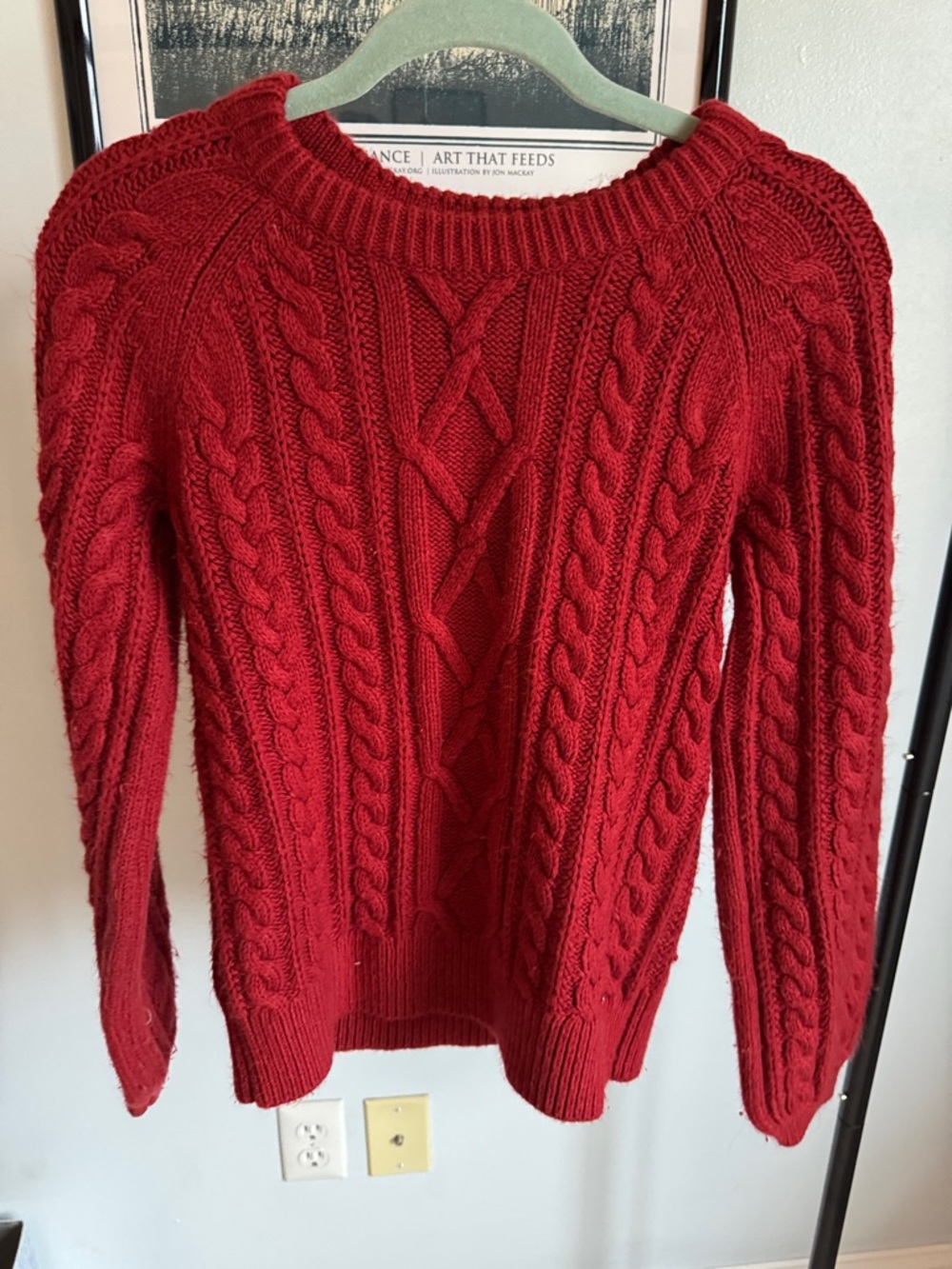 Abercrombie & Fitch Red Cable Knit Crewneck Sweater